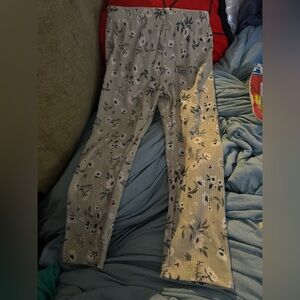 George Ribbed Floral Leggings - Cream and Gray